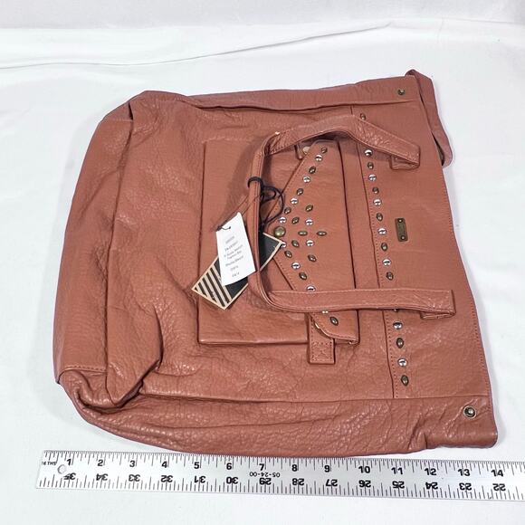 Vans Gypsy Tote Satchel Bag Brown Mocha Bisque Hobo Studded Western New - Picture 12 of 14